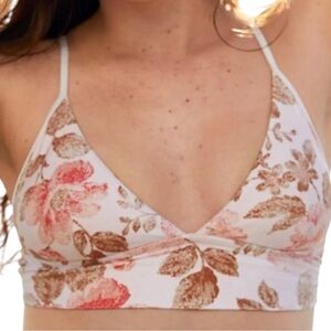 Aerie Rose Floral Plunge Triangle Bikini Swim Top size Medium